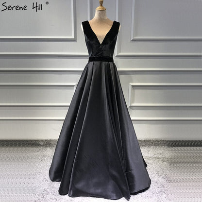 En oferta, sin devoluciones ni reembolsos. Oferta: Vestido de noche sexy de terciopelo negro sin mangas, corte A, foto real, escote en V profundo, LA60951. 