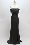 Vestido de dama de honor de encaje negro con abertura SCB68