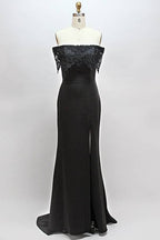 Vestido de dama de honor de encaje negro con abertura SCB68
