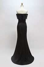 Vestido de dama de honor de encaje negro con abertura SCB68