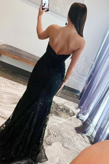 Tulle Mermaid Lace Appliques Sweetheart Keyhole Long Prom Dress