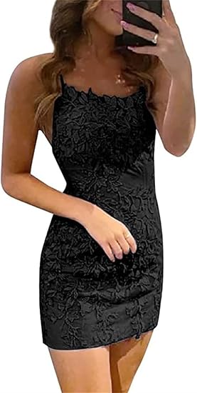 Vestidos de fiesta sin mangas con tirantes finos y encaje azul de columna corta 