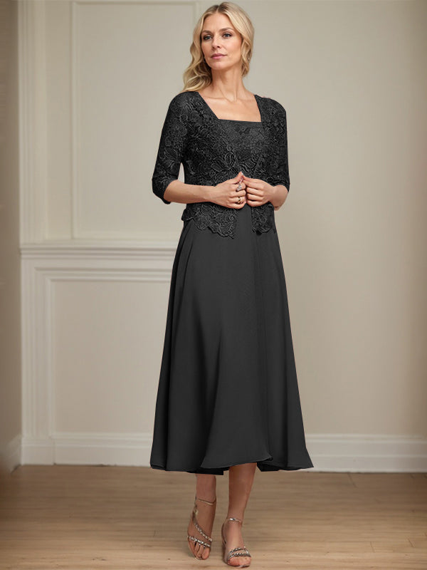 Vestido de gasa con encaje y lentejuelas para madre de la novia, corte A, largo hasta la rodilla