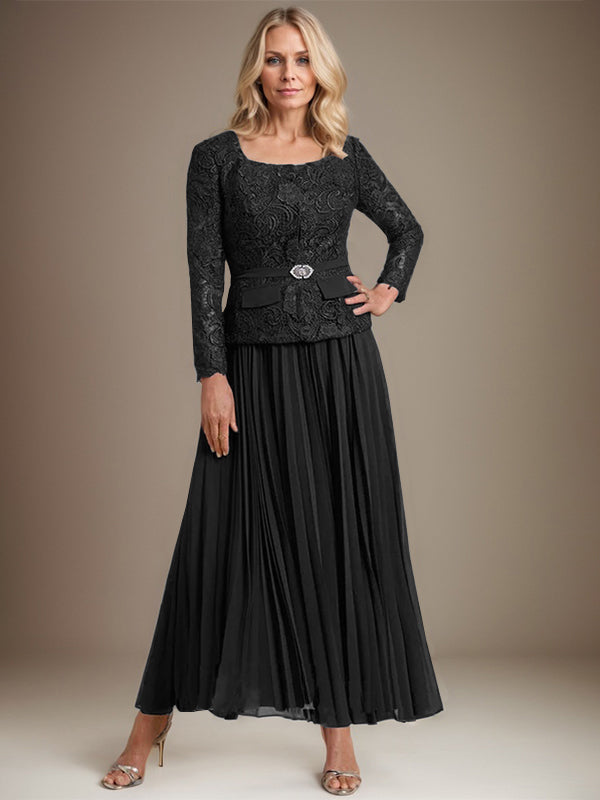 Vestido de gasa para madre de la novia con corte A, cuadrado, largo hasta los tobillos, con pliegues