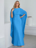 Vestido de gasa para madre de la novia, largo hasta el suelo, con escote redondo y volantes en cascada