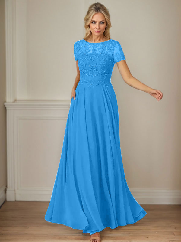 Vestido de gasa azul marino oscuro con escote barco, lentejuelas y corte en A