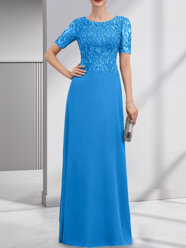 Vestido de gasa con encaje y lentejuelas para madre de la novia, corte A, largo hasta el suelo