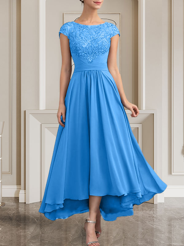 Vestido de gasa con encaje y lentejuelas para madre de la novia, corte A, largo hasta el suelo