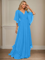 Vestido de gasa para madre de la novia, corte A, escote en V, largo hasta el suelo, con apliques de lentejuelas, encaje y abalorios