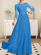 Vestido de gasa con encaje y lentejuelas para madre de la novia, corte A, largo hasta el suelo