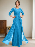 Vestido de gasa con encaje, ilusión, corte A, largo hasta el suelo, para madre de la novia, con volantes y cuentas