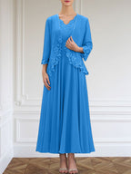 Vestido de gasa para madre de la novia, corte A, escote en V, largo hasta los tobillos, con apliques de lentejuelas, encaje y cuentas