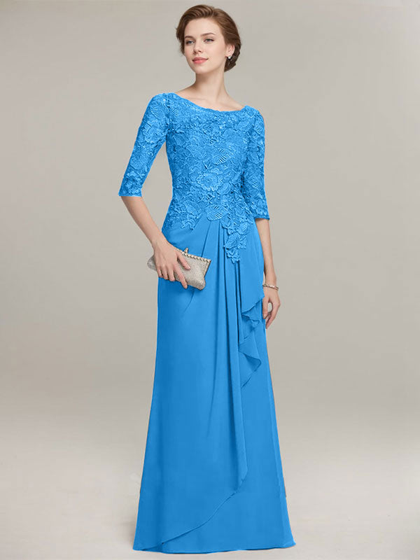 Vestido de gasa con encaje, corte A, escote ilusión, largo hasta el suelo, para madre de la novia con volantes en cascada