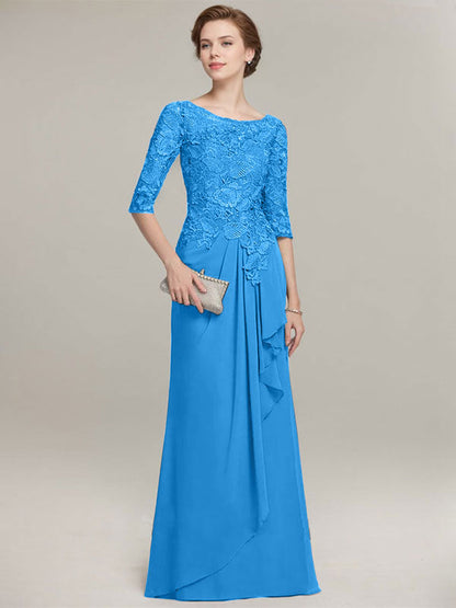 Vestido de gasa con encaje, corte A, escote ilusión, largo hasta el suelo, para madre de la novia con volantes en cascada