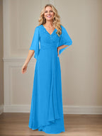 A-Linie V-Ausschnitt Lange Pailletten Chiffon Mutterkleid