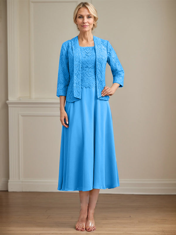 Vestido de gasa con encaje y escote redondo hasta la rodilla para madre de la novia