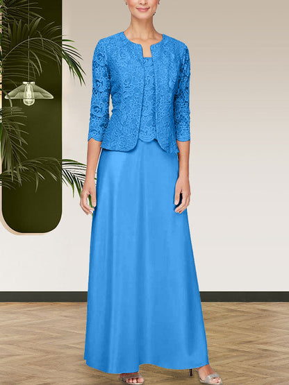 Jackenkleid aus Glitzerspitze und Satinrock mit offener Jacke