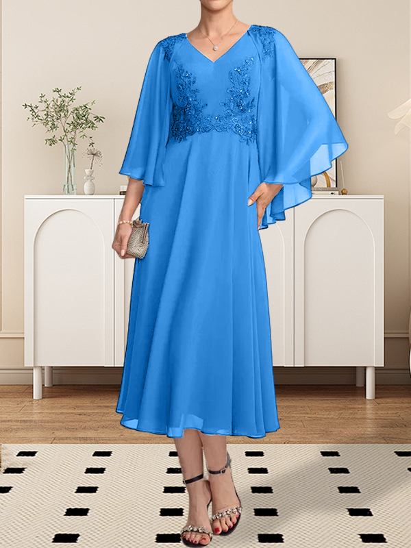 Vestido de gasa con encaje y escote en V para madre de la novia, largo hasta la rodilla, con lentejuelas y abalorios