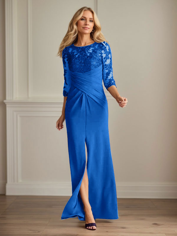 Vestido para madre de la novia de crepé elástico con encaje color ciruela