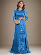 Vestido de madre de la novia de satén con encaje, corte A, largo hasta el suelo y apliques