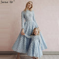 Vestidos de noche con flores azules en oferta 2025, vestidos musulmanes de manga larga hasta los tobillos, vestidos midi, vestidos de noche LA60905 