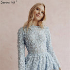 Vestidos de noche con flores azules en oferta 2025, vestidos musulmanes de manga larga hasta los tobillos, vestidos midi, vestidos de noche LA60905 