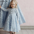 Vestidos de noche con flores azules en oferta 2025, vestidos musulmanes de manga larga hasta los tobillos, vestidos midi, vestidos de noche LA60905 