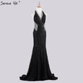 Zum Verkauf, keine Rückgabe, keine Rückerstattung. Verkauf, blaues Neckholder-Abendkleid im Dubai-Design, echtes Foto, Perlenbesetzte Spitze, sexy Abendkleider 2025 LA60818 
