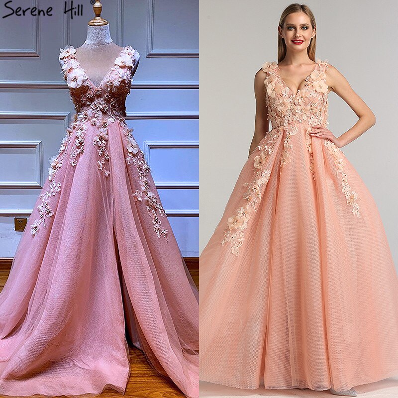 En oferta, sin devolución ni reembolso. Venta de vestidos de noche con escote en V, sin mangas, sexys, de corte A, con flores azules hechas a mano y diamantes, vestido formal 2025 LA60867 