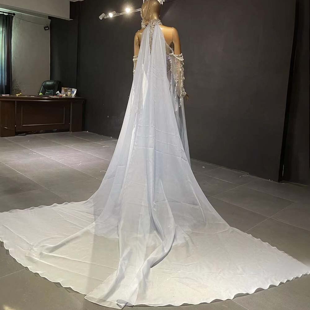 Blue Luxury Halter Cape Evening Dresses Gowns 2025 Beaded A-Line High-end For Women Party LA71522