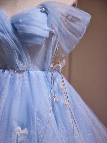 Robe de soirée courte en dentelle à épaules dénudées Blue Fairy