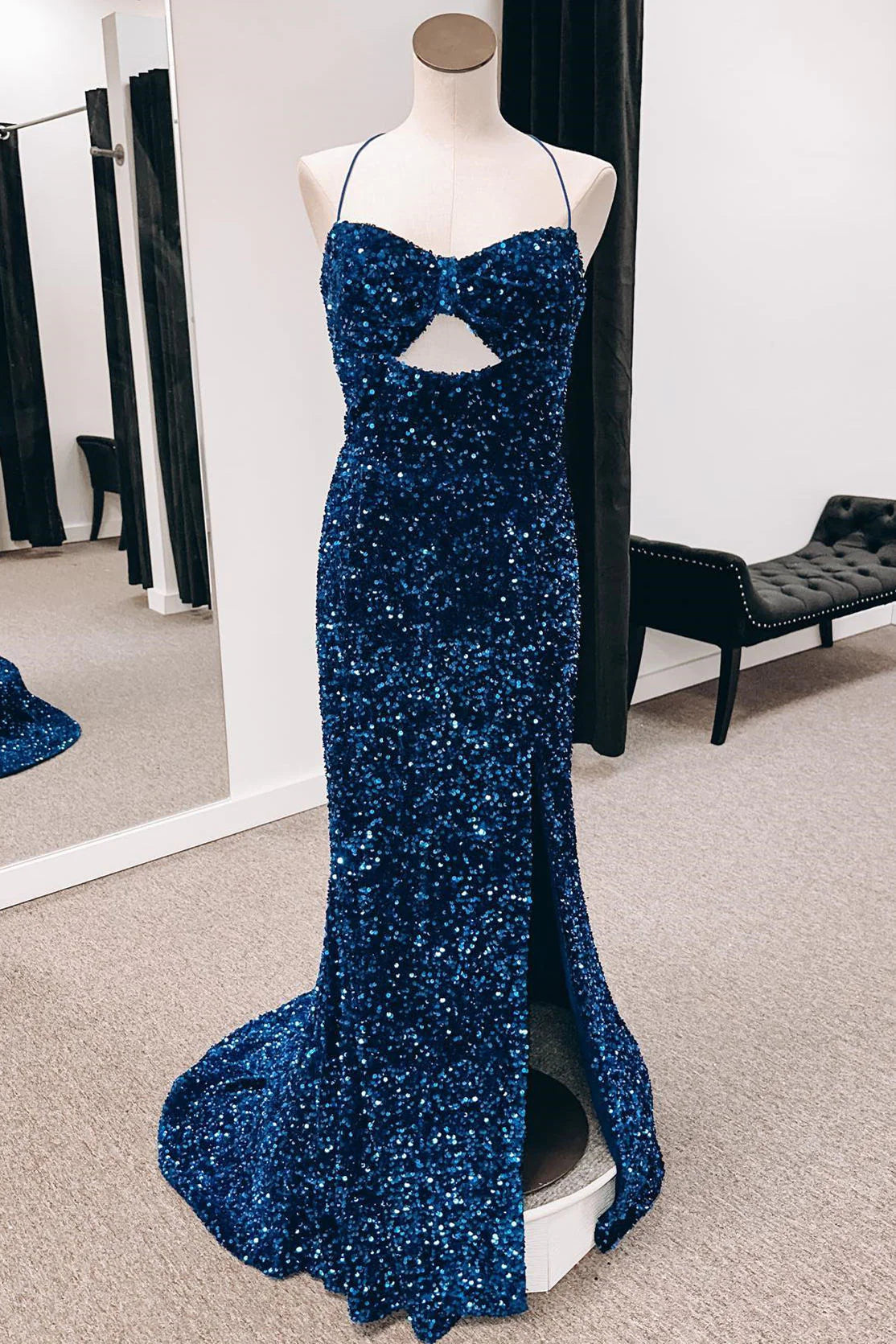 Cut Out Prom Dresses with Slit Spaghetti Strap Prom Dress SYP146