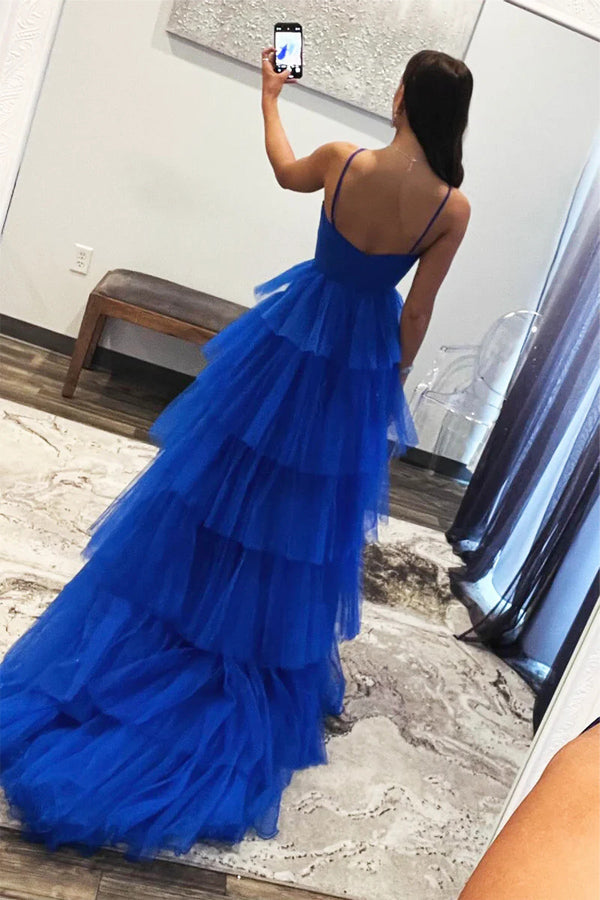 Blaues Tüll-Lagen-langes formelles Kleid Prinzessin Ballkleider PSK548