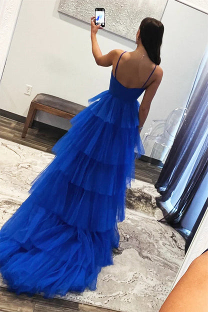 Blaues Tüll-Lagen-langes formelles Kleid Prinzessin Ballkleider PSK548