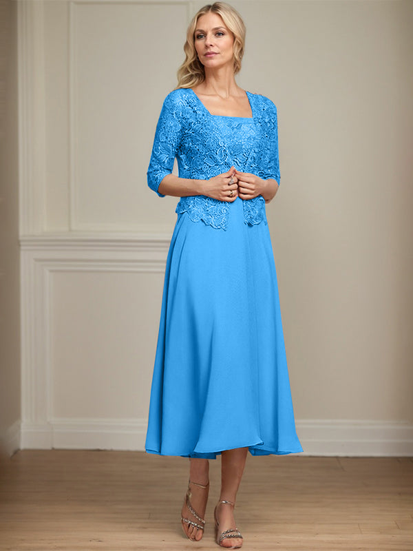 Vestido de gasa con encaje y lentejuelas para madre de la novia, corte A, largo hasta la rodilla
