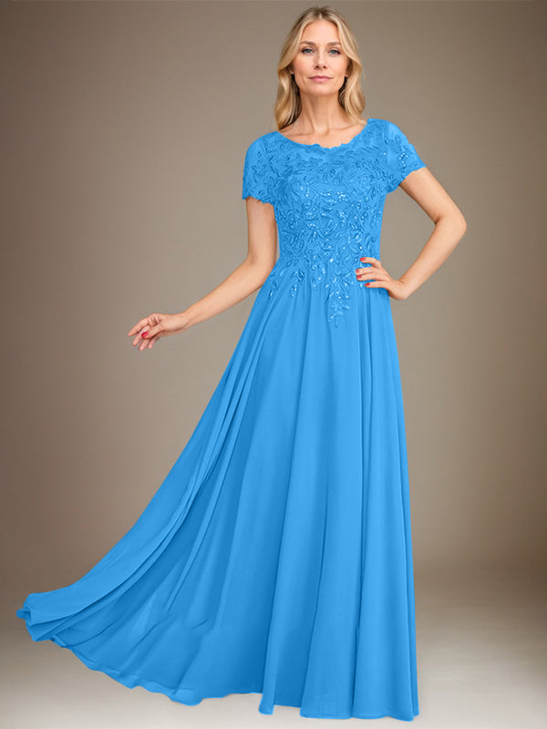 Vestido de gasa para madre de la novia, corte A, largo hasta el suelo, con apliques y lentejuelas