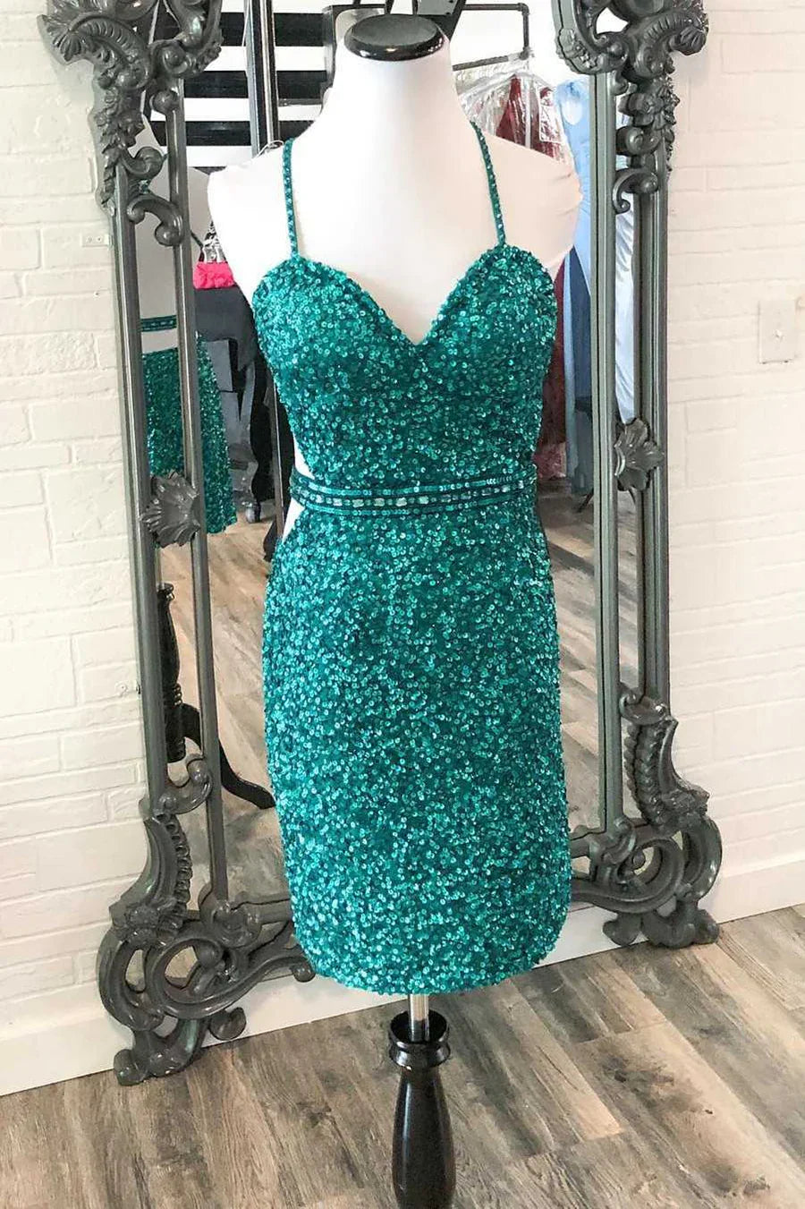 Ärmelloses Pailletten-Abschlusspartykleid SYH55 