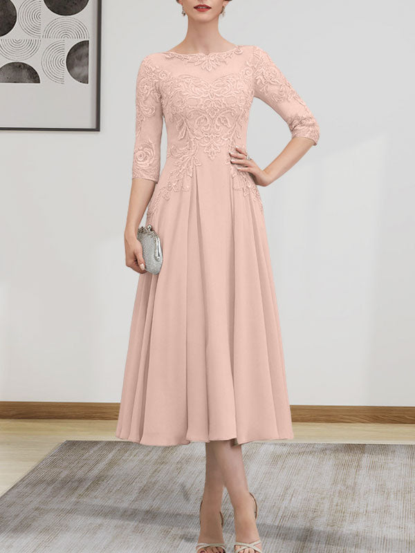 Vestido de gasa con encaje, corte A, ilusión, largo hasta la rodilla, para madre de la novia, con lentejuelas y abalorios
