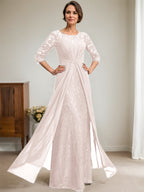 Vestido de gasa con encaje, ilusión, corte A, largo hasta el suelo, para madre de la novia, con volantes y cuentas
