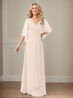 A-Linie V-Ausschnitt Lange Pailletten Chiffon Mutterkleid