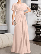Vestido de gasa para madre de la novia con corte en A, escote redondo y largo hasta el suelo, con cuentas plisadas