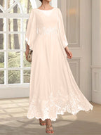 Vestido de gasa con encaje y lentejuelas para madre de la novia, corte A, escote ilusión, largo hasta los tobillos