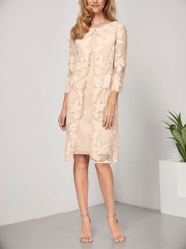 Vestido de gasa con encaje y corte en A hasta la rodilla para madre de la novia con chaqueta