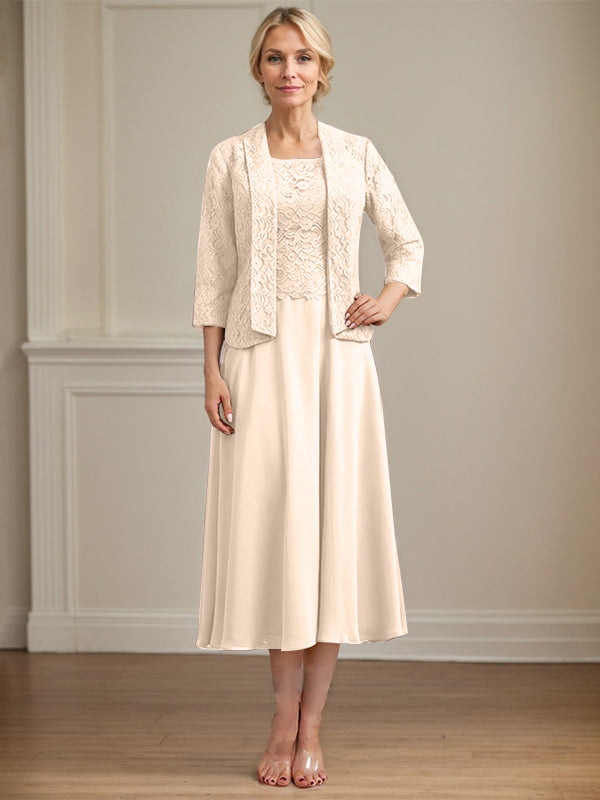 Vestido de gasa con encaje y escote redondo hasta la rodilla para madre de la novia