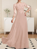 Vestido de gasa con encaje y lentejuelas para madre de la novia, corte A, largo hasta el suelo