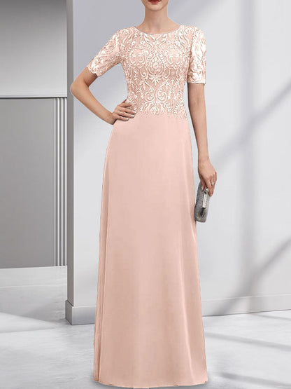 Vestido de gasa con encaje y lentejuelas para madre de la novia, corte A, largo hasta el suelo