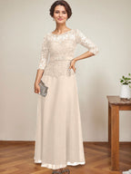 Vestido de gasa con encaje y escote en A, ilusión, largo hasta los tobillos, para madre de la novia con cuentas de diamantes de imitación