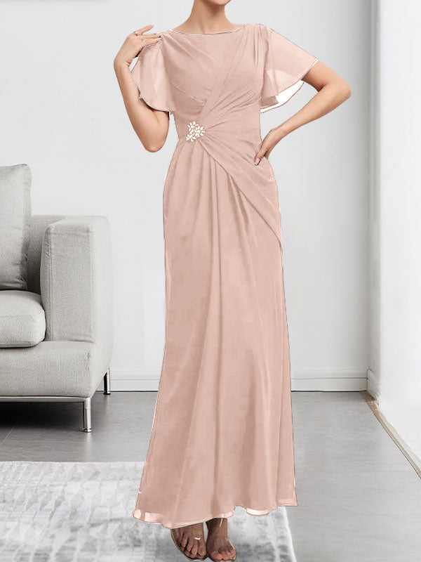 A-line Scoop Illusion Tea-Length Chiffon Lace Mother of the Bride Dress With Beading Sequins