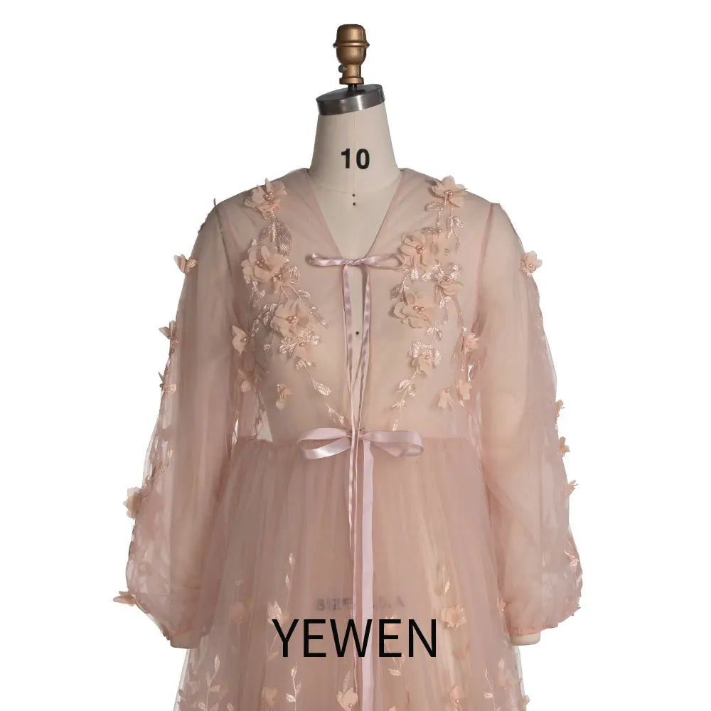 Blush 3D Floral Lace Boho Maternity Dress Sheer Mesh Fairy Outfit for Photoshoot SY240107
