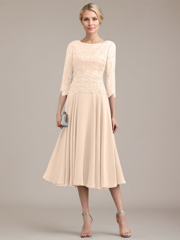 Vestido de gasa con encaje y escote redondo hasta la rodilla para madre de la novia
